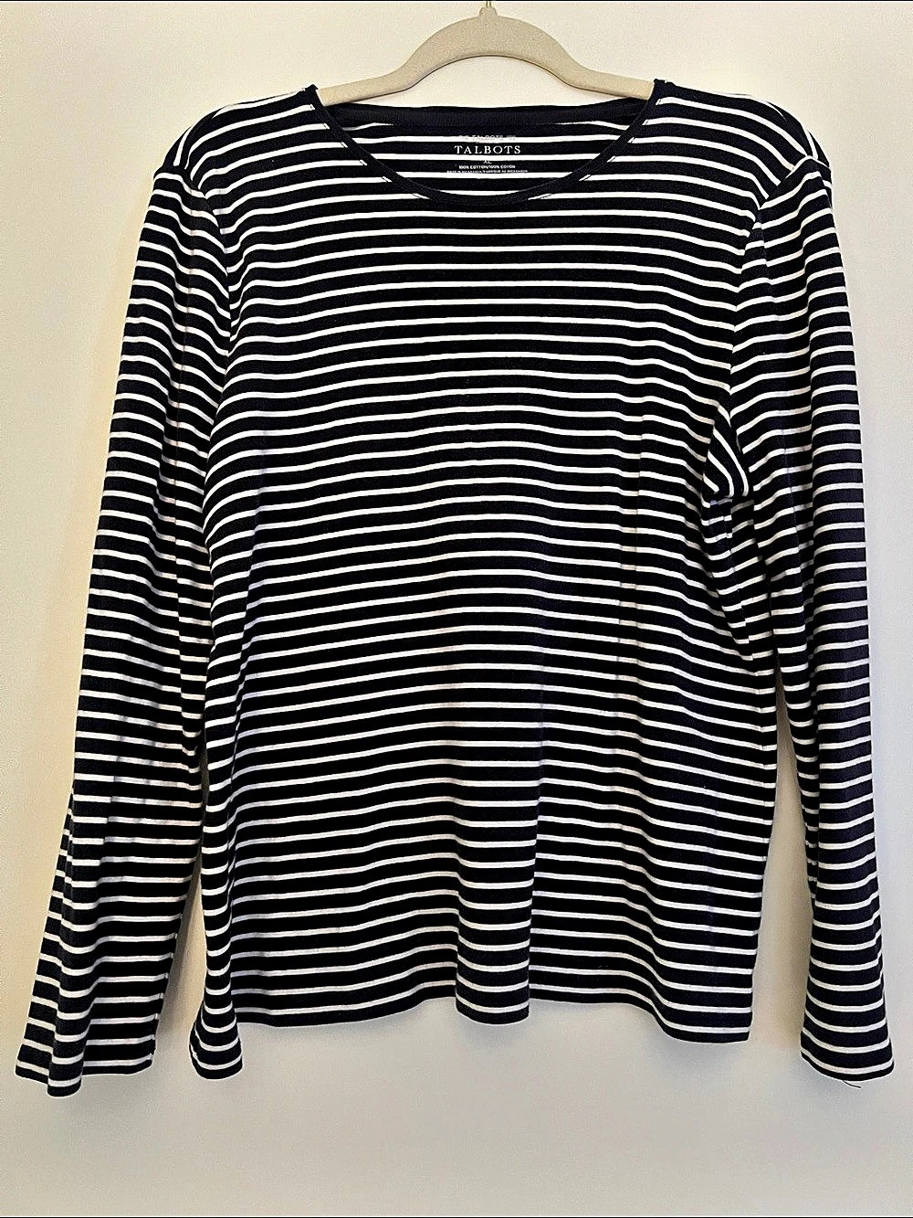 Talbots “The Talbots Tee” Striped Long Sleeve Crewneck dark navy & White XL